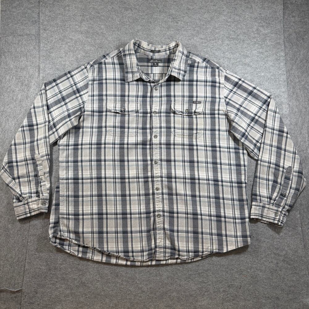 Eddie Bauer Flannel Shirt Mens XXL Gray Plaid Button Up Classic Fit Outdoor Work